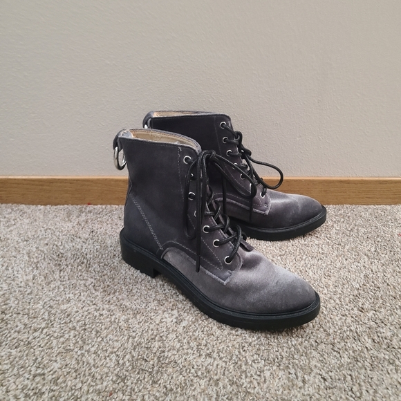 Dolce Vita Bardot Charcoal Gray Velvet Lace Up Combat Boots - Picture 6 of 12